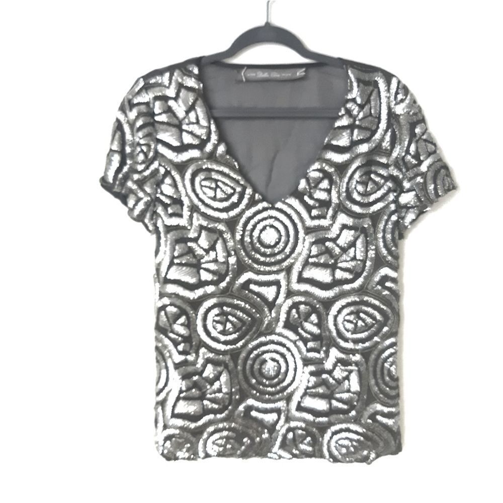 Dallin Chase Silver Sequin Short Sleeve Top